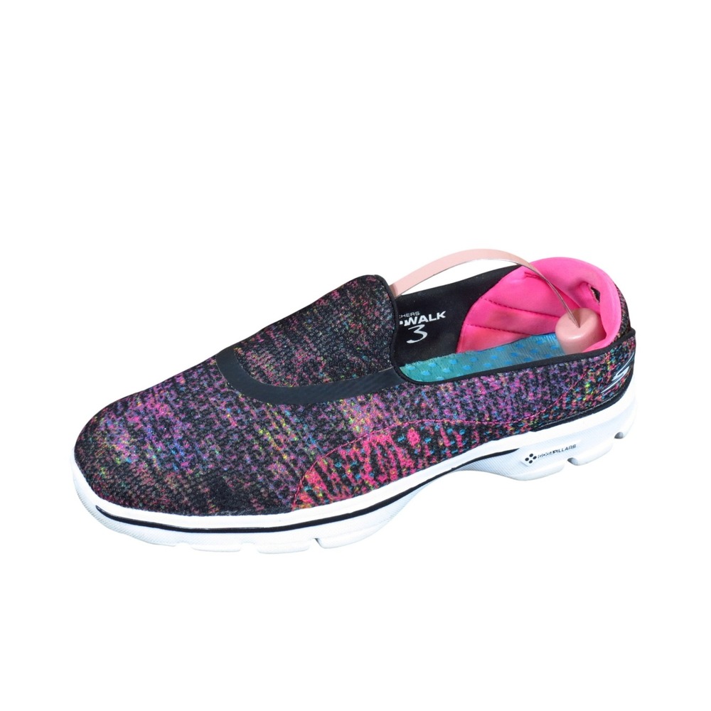 Skechers Go Walk 3 Glisten Women Walking Shoe 7.5 Fitness Black Multi Textile